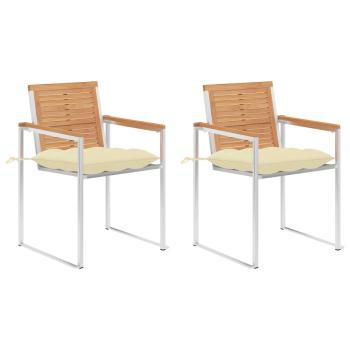 ARDEBO.de - Gartenstühle mit Kissen 2 Stk. Massivholz Teak und Stahl