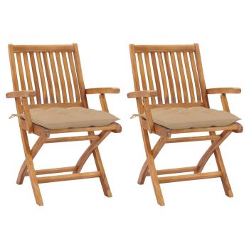 ARDEBO.de - Gartenstühle 2 Stk. mit Beige Kissen Massivholz Teak