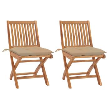 ARDEBO.de - Gartenstühle 2 Stk. mit Beige Kissen Massivholz Teak