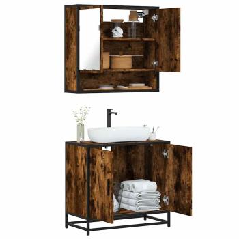 ARDEBO.de - 2-tlg. Badmöbel-Set Räuchereiche Holzwerkstoff