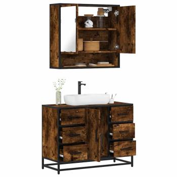 ARDEBO.de - 2-tlg. Badmöbel-Set Räuchereiche Holzwerkstoff