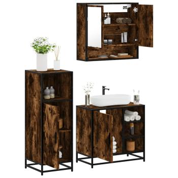 ARDEBO.de - 3-tlg. Badmöbel-Set Räuchereiche Holzwerkstoff