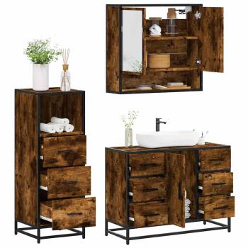 ARDEBO.de - 3-tlg. Badmöbel-Set Räuchereiche Holzwerkstoff