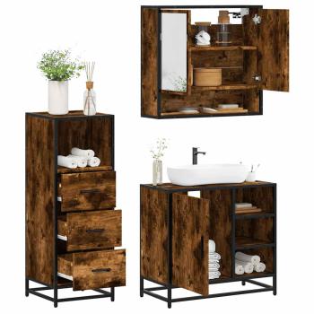 ARDEBO.de - 3-tlg. Badmöbel-Set Räuchereiche Holzwerkstoff