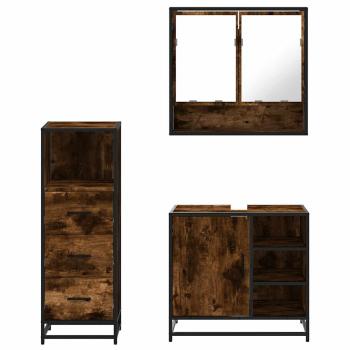 3-tlg. Badmöbel-Set Räuchereiche Holzwerkstoff