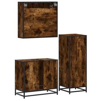 3-tlg. Badmöbel-Set Räuchereiche Holzwerkstoff
