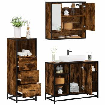 ARDEBO.de - 3-tlg. Badmöbel-Set Räuchereiche Holzwerkstoff