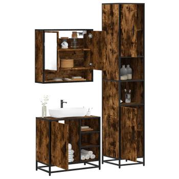 ARDEBO.de - 3-tlg. Badmöbel-Set Räuchereiche Holzwerkstoff