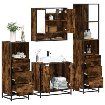 ARDEBO.de - 4-tlg. Badmöbel-Set Räuchereiche Holzwerkstoff