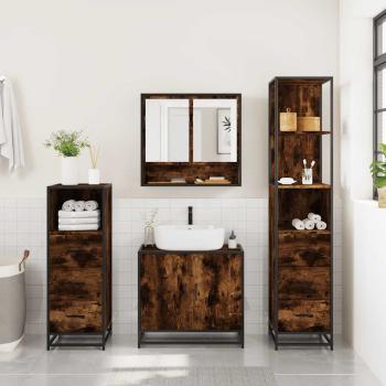 4-tlg. Badmöbel-Set Räuchereiche Holzwerkstoff