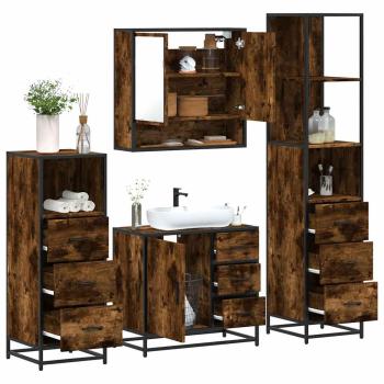 ARDEBO.de - 4-tlg. Badmöbel-Set Räuchereiche Holzwerkstoff