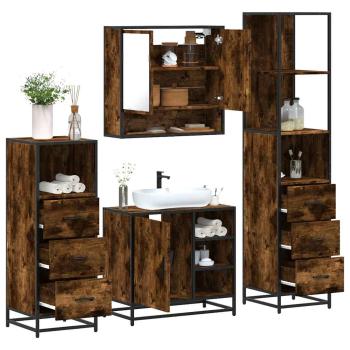 ARDEBO.de - 4-tlg. Badmöbel-Set Räuchereiche Holzwerkstoff