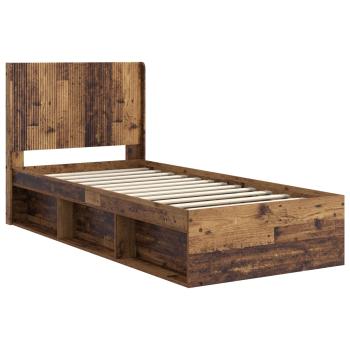 Bettgestell mit Stauraum und Kopfteil Altholz 100 x 200 cm