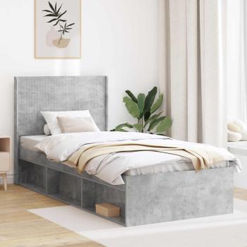 ARDEBO.de - Bettgestell mit Stauraum und Kopfteil Betongrau 75 x 190 cm