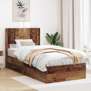 ARDEBO.de - Bettgestell mit Stauraum und Kopfteil Altholz 90 x 190 cm