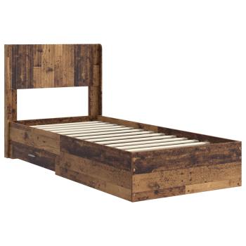 Bettgestell mit Stauraum und Kopfteil Altholz 90 x 190 cm