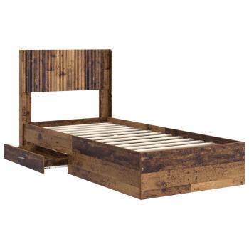 Bettgestell mit Stauraum und Kopfteil Altholz 90 x 190 cm
