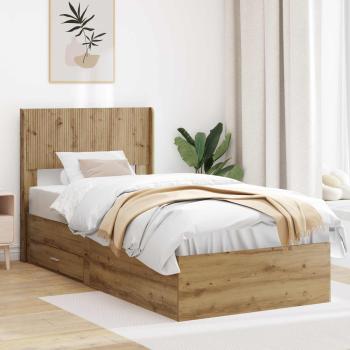 ARDEBO.de - Bettgestell mit Stauraum und Kopfteil Artisan-Eiche 90 x 190 cm