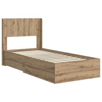 Bettgestell mit Stauraum und Kopfteil Artisan-Eiche 90 x 190 cm