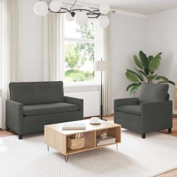 ARDEBO.de - Sofa Set 2 stk. Dunkelgrau Stoff
