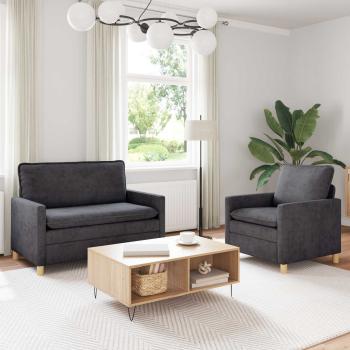 ARDEBO.de - Sofa Set 2 stk. Dunkelgrau Polyester
