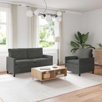 ARDEBO.de - Sofa Set 2 stk. Dunkelgrau Stoff