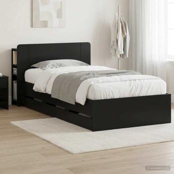 ARDEBO.de - Bettgestell mit Stauraum und Kopfteil Schwarz 75 x 190 cm