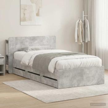 ARDEBO.de - Bettgestell mit Stauraum und Kopfteil Betongrau 75 x 190 cm