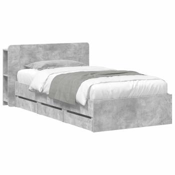 Bettgestell mit Stauraum und Kopfteil Betongrau 75 x 190 cm