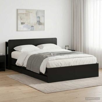 ARDEBO.de - Bettgestell mit Stauraum und Kopfteil Schwarz 150 x 200 cm