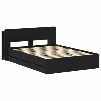 Bettgestell mit Stauraum und Kopfteil Schwarz 150 x 200 cm