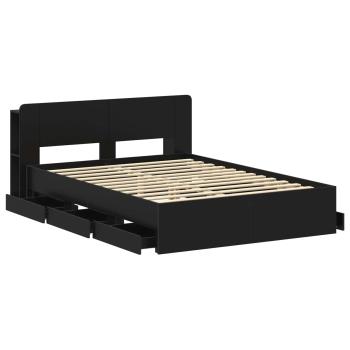 Bettgestell mit Stauraum und Kopfteil Schwarz 150 x 200 cm