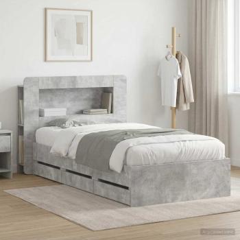 ARDEBO.de - Bettgestell mit Stauraum und Kopfteil Betongrau 75 x 190 cm