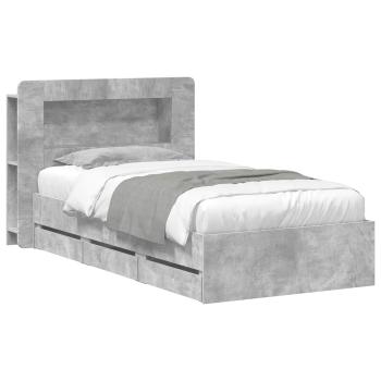 Bettgestell mit Stauraum und Kopfteil Betongrau 75 x 190 cm