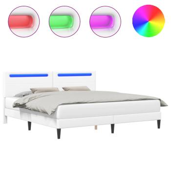 Bettrahmen mit LED-Lichtleisten Weiß 180 x 200 cm Kunstleder