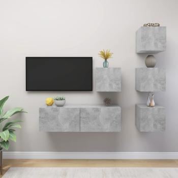 ARDEBO.de - 5-tlg. TV-Schrank-Set Betongrau Holzwerkstoff
