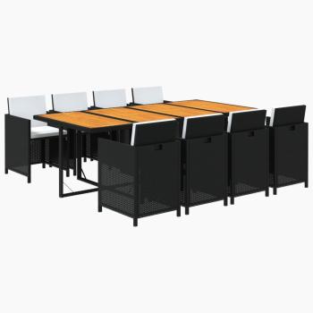 9-tlg. Garten-Essgruppe mit Kissen Poly Rattan Schwarz