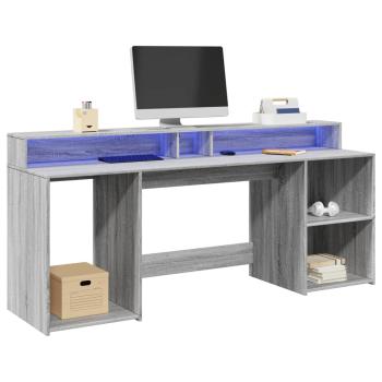 ARDEBO.de - LED-Schreibtisch Grau Sonoma 200x55x91 cm Holzwerkstoff
