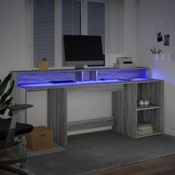 LED-Schreibtisch Grau Sonoma 200x55x91 cm Holzwerkstoff