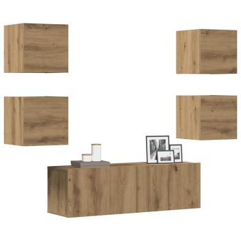 ARDEBO.de - 5-tlg. TV-Schrank-Set Wandmontage Artisan-Eiche Holzwerkstoff