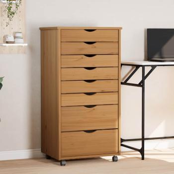 ARDEBO.de - Rollschrank mit Schubladen MOSS Honigbraun Massivholz Kiefer