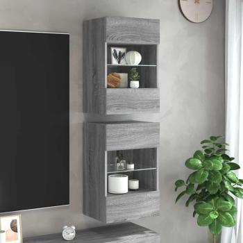 ARDEBO.de - Wandschränke mit LED-Leuchten für TV 2 Stk. Grau Sonoma
