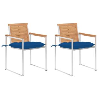 ARDEBO.de - Gartenstühle mit Kissen 2 Stk. Massivholz Teak und Stahl