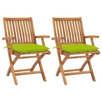 ARDEBO.de - Gartenstühle 2 Stk. mit Hellgrünen Kissen Massivholz Teak