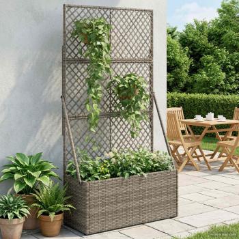 ARDEBO.de - Gartenpflanzer mit Gitter Grau 70 x 30 x 135 cm Poly-Rattan