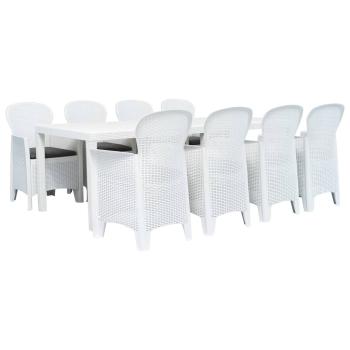 ARDEBO.de - 9-tlg. Garten-Essgruppe Kunststoff Weiß Rattan-Optik
