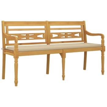 Batavia-Bank mit Beigem Kissen 150 cm Massivholz Teak