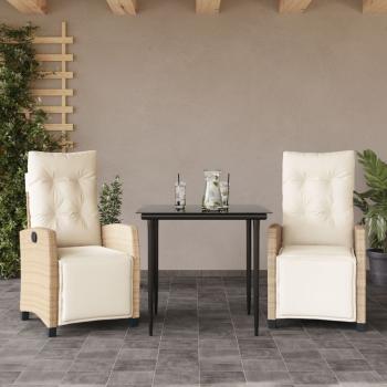 ARDEBO.de - 3-tlg. Garten-Essgruppe mit Kissen Beige Poly Rattan