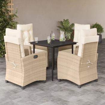 ARDEBO.de - 5-tlg. Garten-Essgruppe mit Kissen Beige Poly Rattan