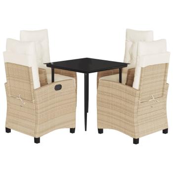 5-tlg. Garten-Essgruppe mit Kissen Beige Poly Rattan